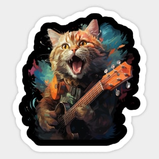 British Shorthair Playing Guitar Sticker